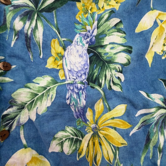 Tommy Bahama Mens Large Blue Linen Parrot Floral Tropical Camp Shirt Hawaiian - Picture 9 of 9